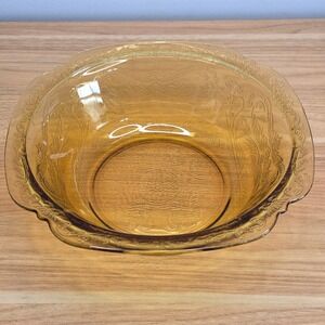 Vintage Federal Amber Madrid Recollection Glass 9" Large Fruit Serving Bowl